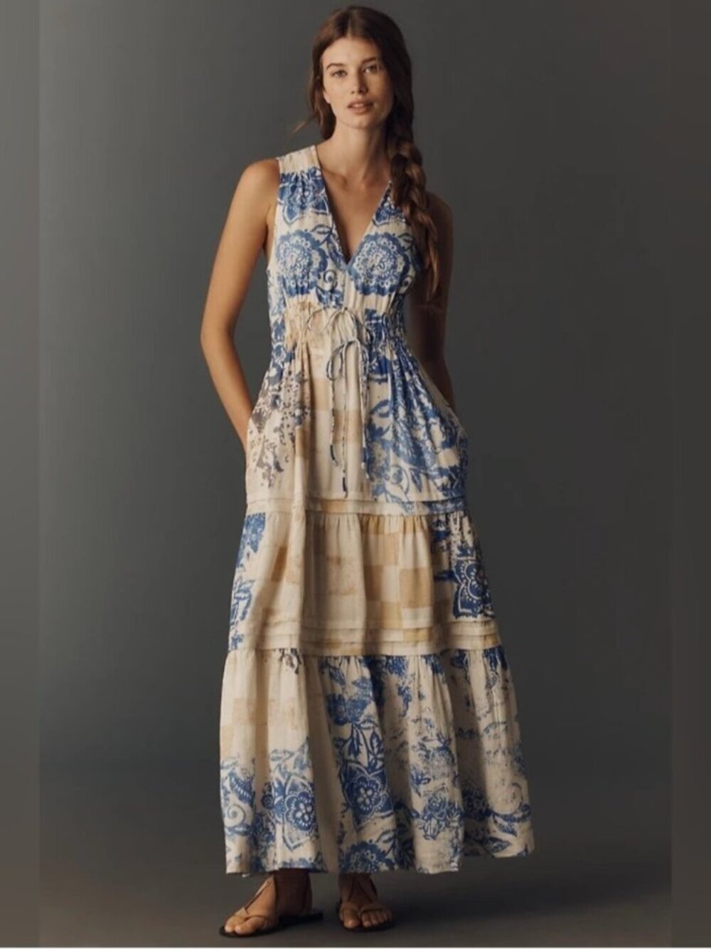 NWT Size L -Anthropologie Somerset Linen Blend Sleeveless Maxi Dress (US$168)